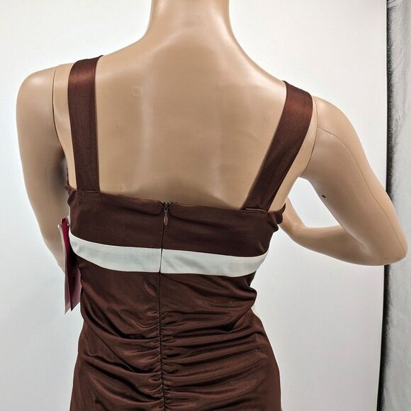 NWT Vintage y2k 2000s Morgan & Co Mini Dress Brown Ruching Mod Size L - Picture 8 of 10